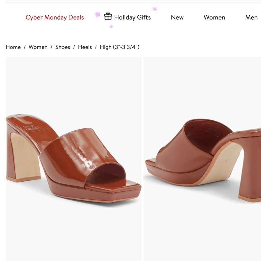 Jeffrey Campbell Dress Code Platform Heels in Caramel Patent, size 7.5